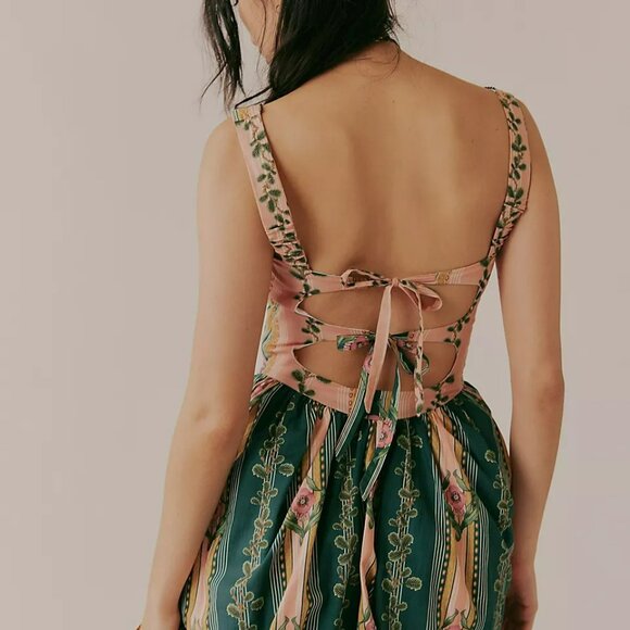 Free People Agua Bendita Noemi Mini Dress Green Multi Bubble Skirt Size S NWT - Picture 15 of 16